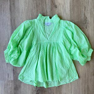 Never A Wallflower Mint Green Swiss Dot Puff Sleeve Relaxed Fit Top XS